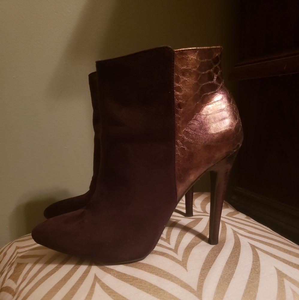Brown Suede & Faux Snake Skin Cosmopolitan Booties